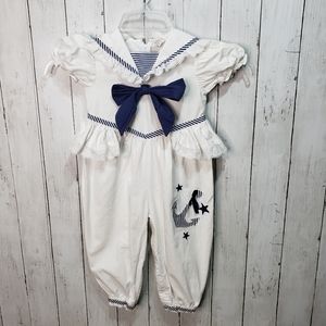 Vintage Baby Togs Infant White Cotton Nautical Jumper Size 24 Months.